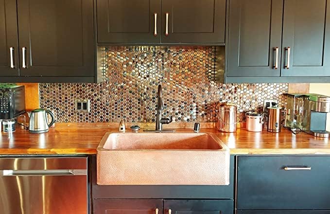 Blujellyfish Hexagon Stainless Steel Brushed Mosaic Tile Bronze Copper Color Black Bathroom Kitchen Backsplash Shower Floor Tiles Accent Mosaics Tile Sheets (5 Square Feet) - Image 4